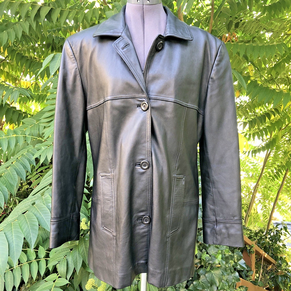 Size XL Boutique Of Leathers Women’s Black Leather Jacket Botton Down Pocket CA